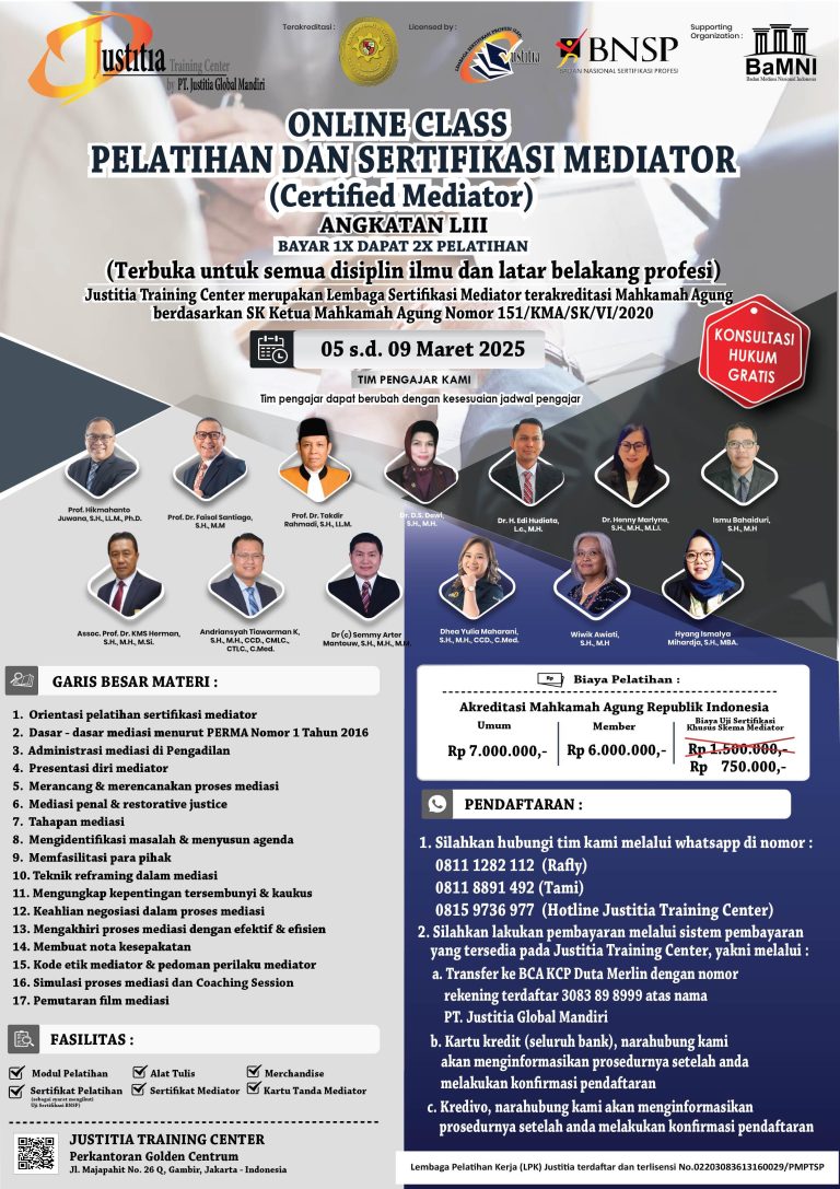 Poster Mediator Liii Justitia Training Center